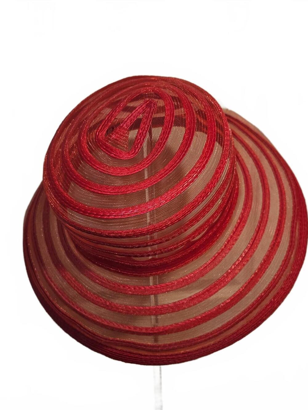 Red sheer striped wide brim sun hat